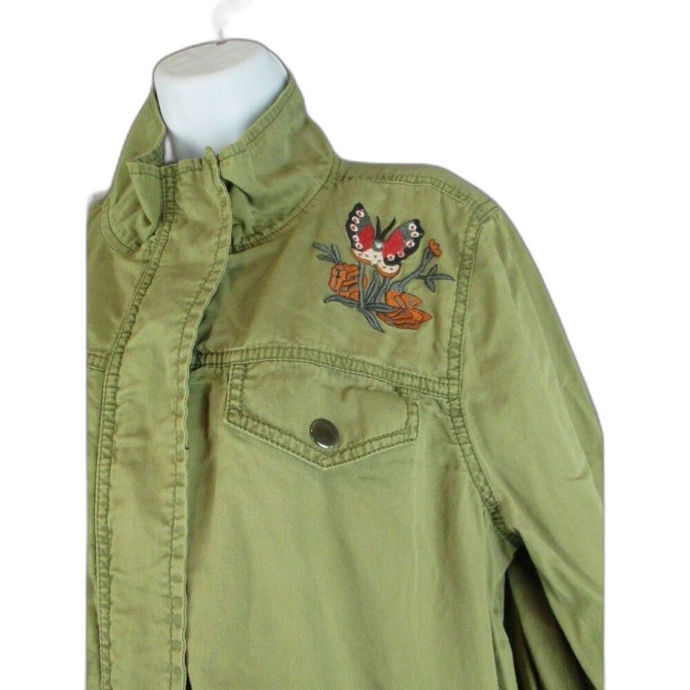 Sun & Shadow Boho Embroidered Crane Bird Floral Utility Jacket Green L - Picture 4 of 11